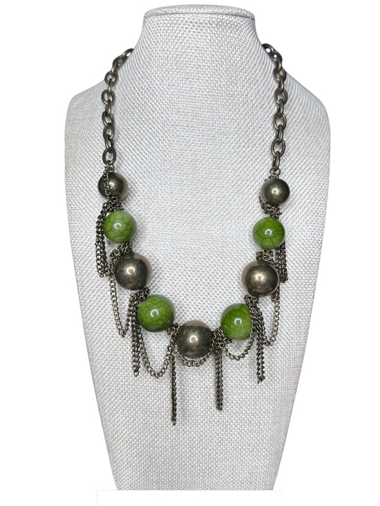Jewelry - Statement Green Bead and Antique Silver Chain Necklace - Women Jewelry